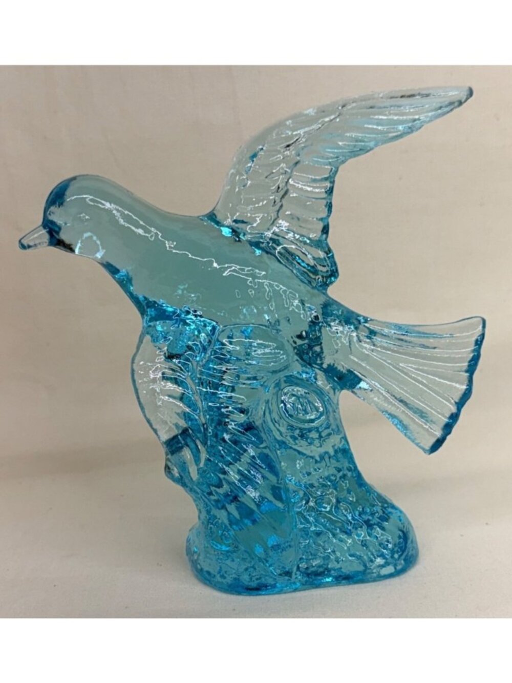 Vintage Mosser Art Glass Blue Bird in Flight Figurine 5 1/4"